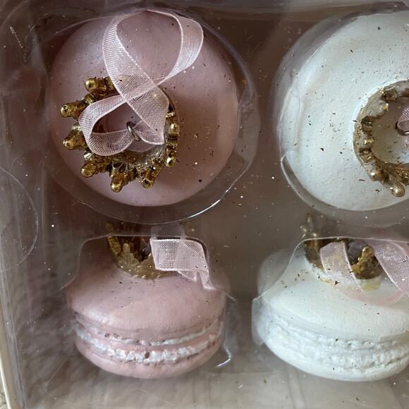 RACHEL ZOE Gold Crown Pastel Macaron Ornament Set of 6 Valentines Day Decor New - Picture 12 of 16